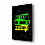 No Limits No Excuses Neon Green Glass Wall Art