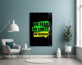 No Limits No Excuses Neon Green Glass Wall Art