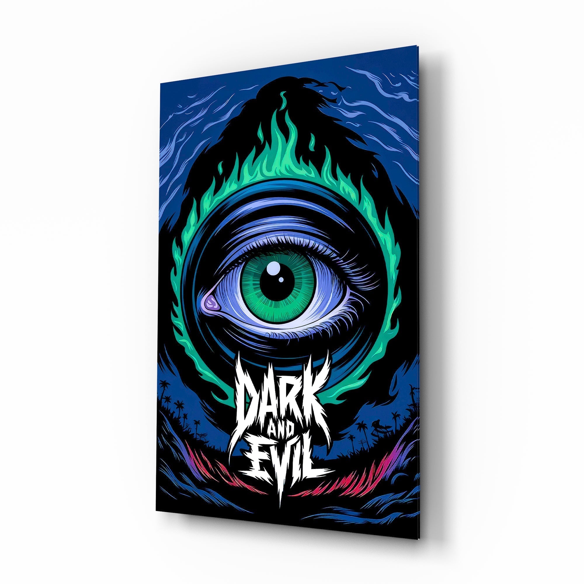 Dark and Evil Green Flame Eye Glass Wall Art