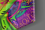 Neon Alien Face Psychedelic Mushroom Glass Wall Art