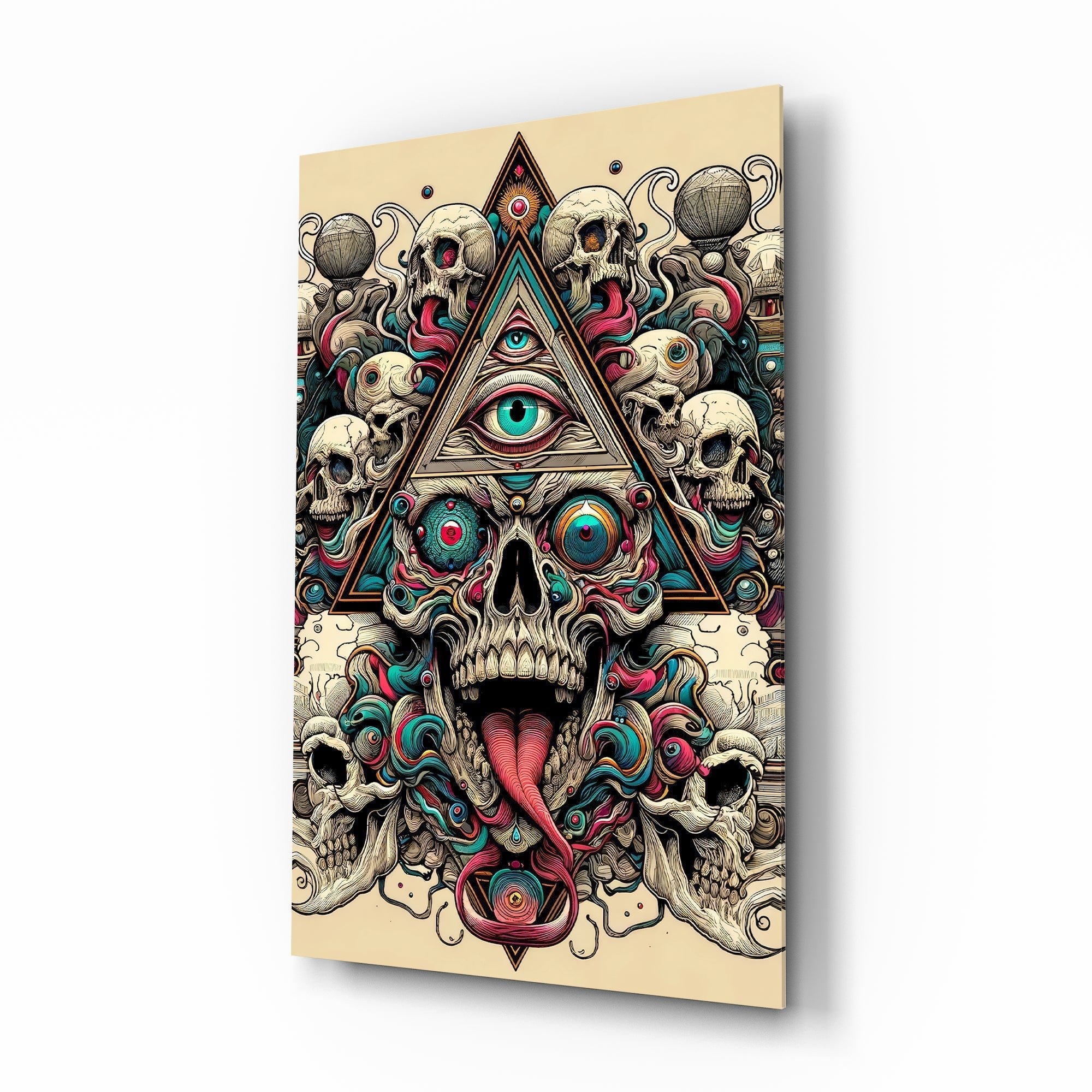 All Seeing Eye Triangle Skull Ink Glass Wall Art