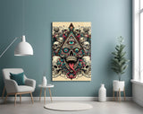 All Seeing Eye Triangle Skull Ink Glass Wall Art