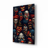 Grinning Clown Faces Dark Carnival Glass Wall Art