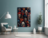 Grinning Clown Faces Dark Carnival Glass Wall Art
