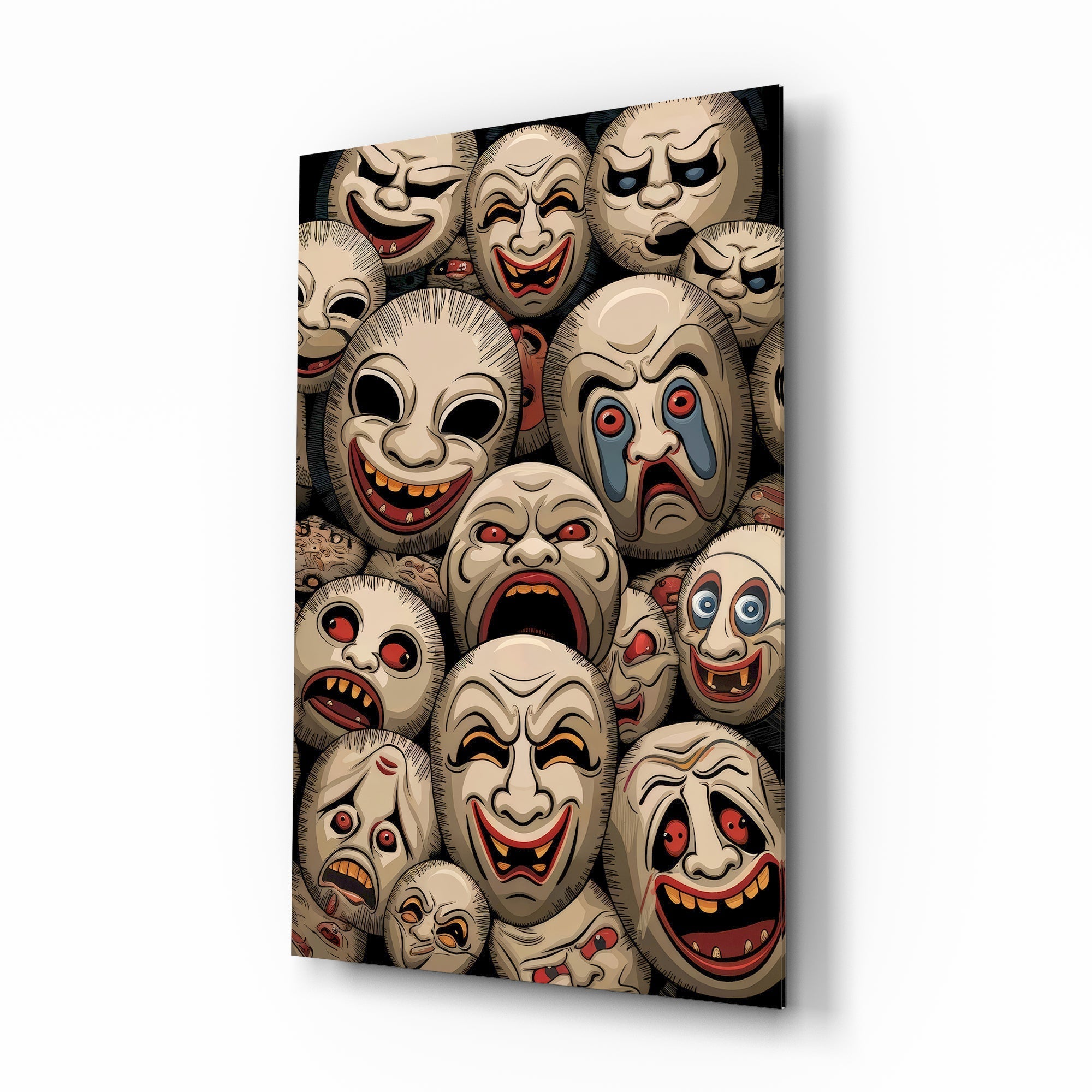Sepia Theatre Masks Comedy Tragedy Glass Wall Art