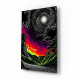 Neon Valley Moonlit Rainbow Sunset Glass Wall Art