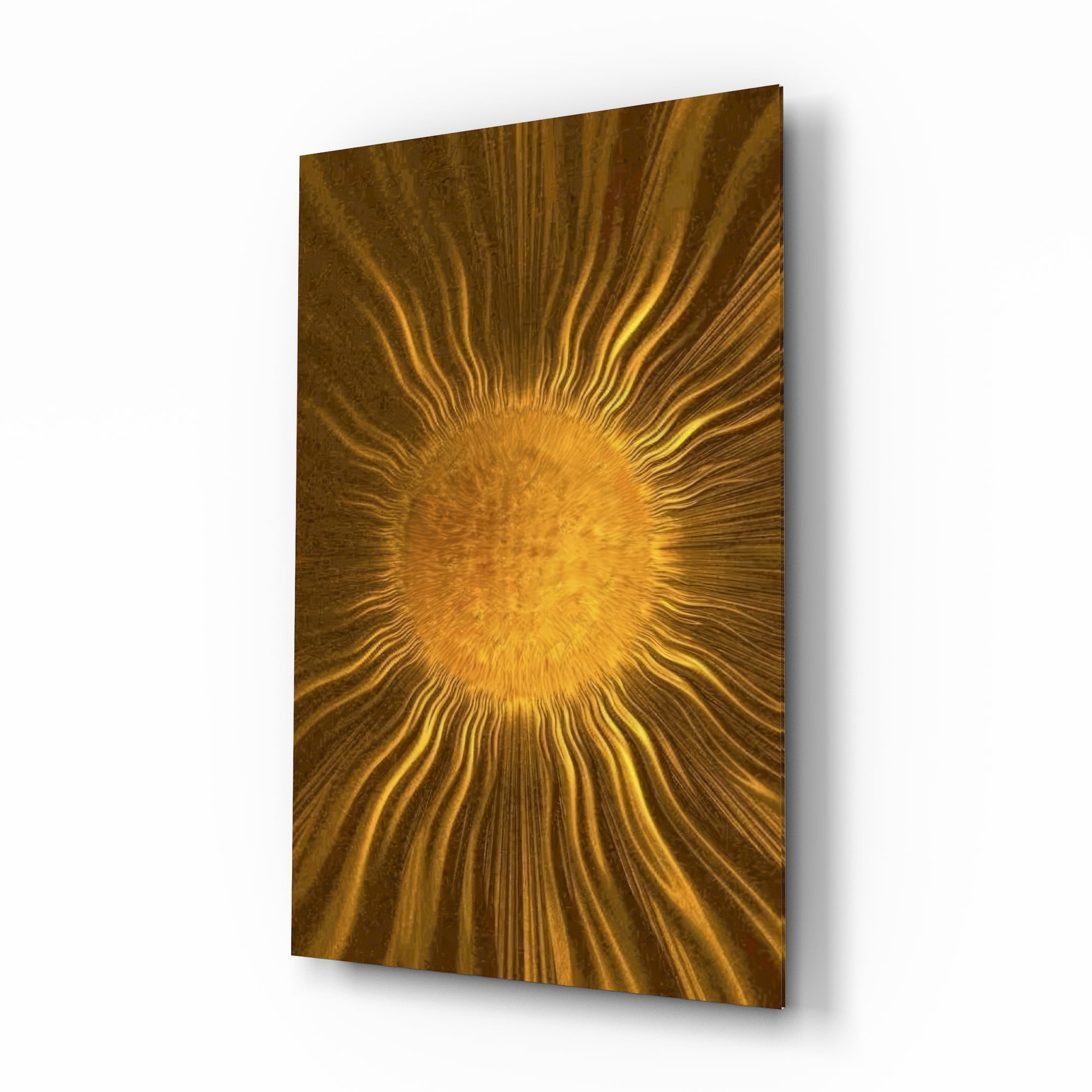 Golden Sunburst Radiant Metallic Glass Wall Art