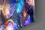 Blue Eyed Woman Glowing Flowers Glass Wall Art