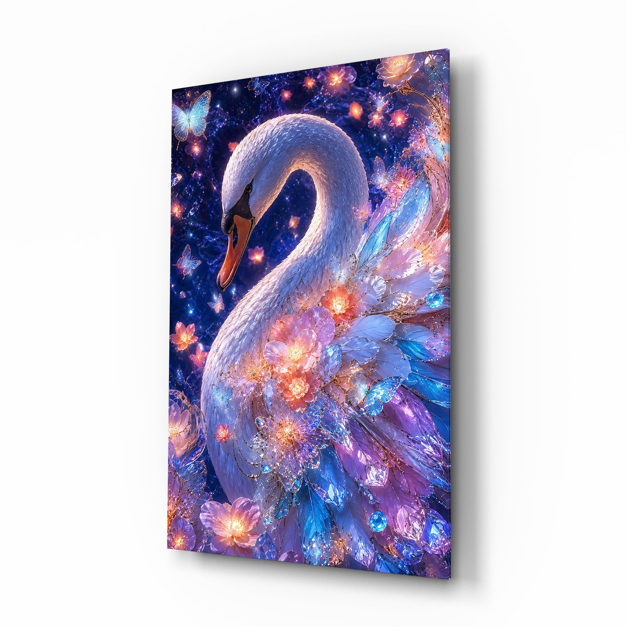 Violet Galaxy Crystal Swan Glass Wall Art