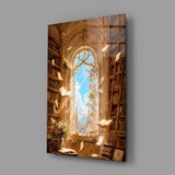 Floating Pages Sunlit Library Glass Wall Art