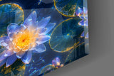 Midnight Blue Koi and Glowing Lotus Glass Wall Art