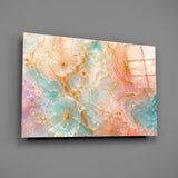 Blush Peach and Mint Marbled Petals Glass Wall Art