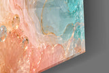Blush Peach and Mint Marbled Petals Glass Wall Art