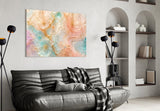 Blush Peach and Mint Marbled Petals Glass Wall Art