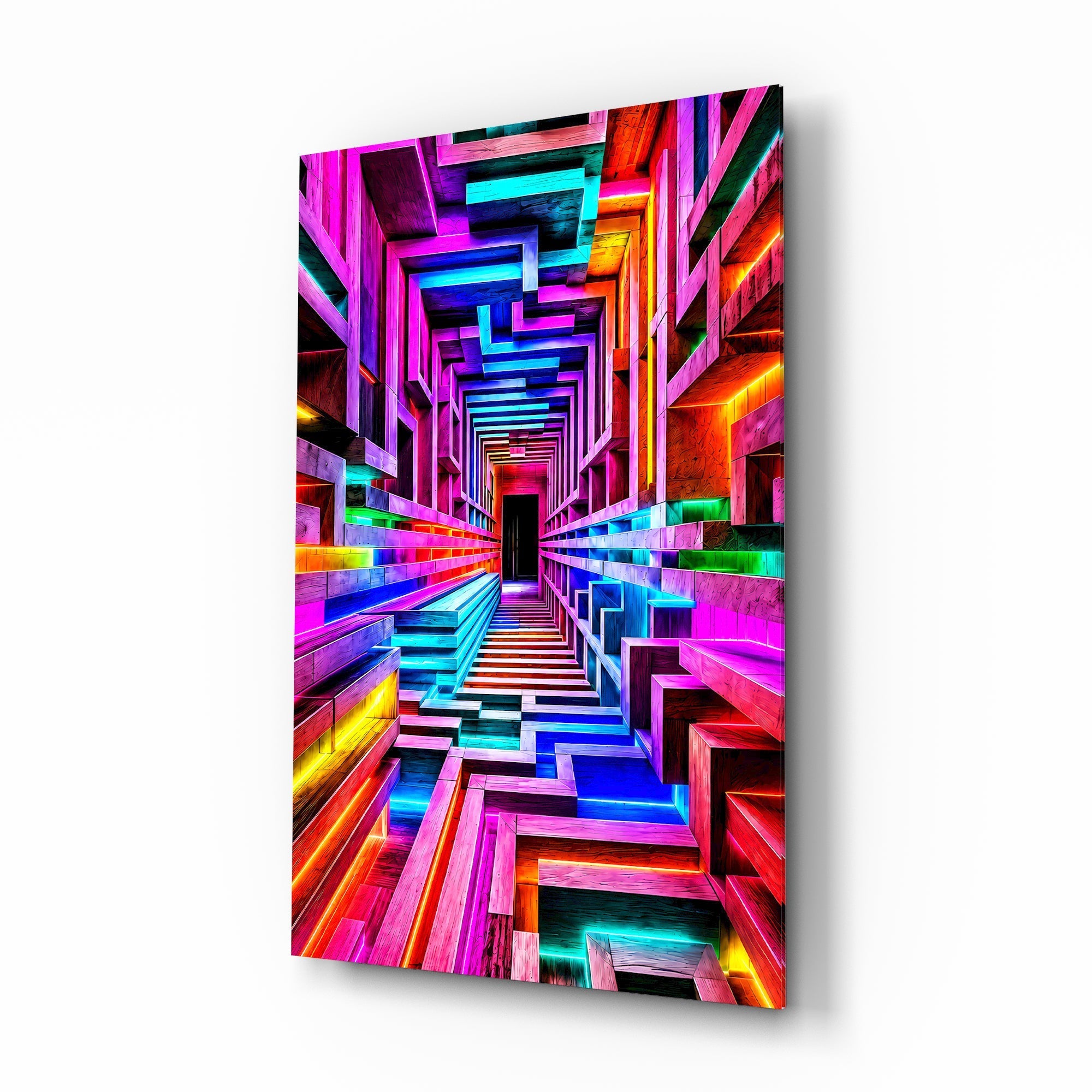 Neon Rainbow Infinity Corridor Glass Wall Art