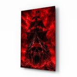 Ghost Pirate Ship Crimson Skull Bow Glass Wall Art