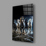 Galloping Horse Herd Lightning Storm Glass Wall Art