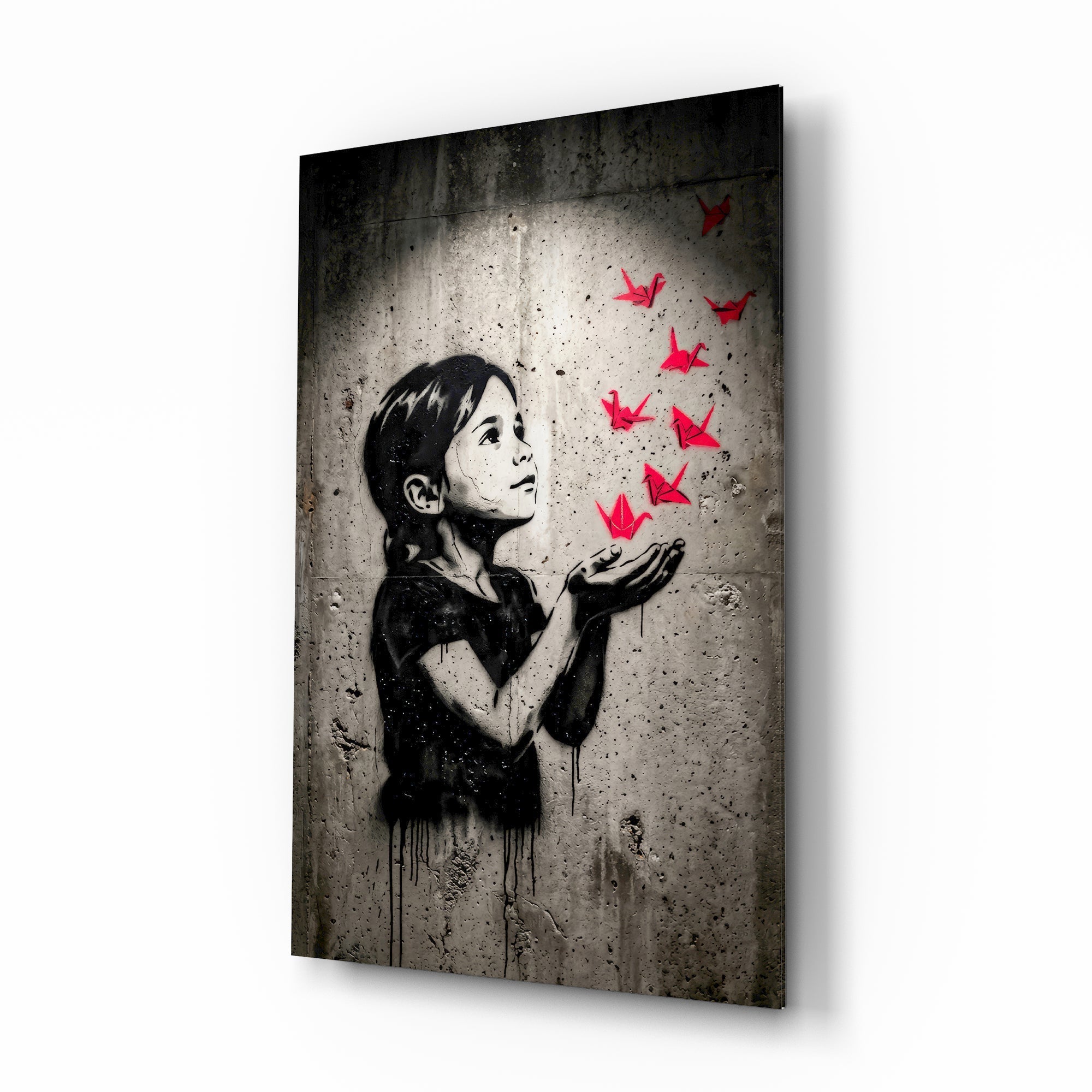 Stencil Girl Red Paper Cranes Glass Wall Art