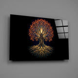 Golden Tree of Life Glowing Roots Glass Wall Art
