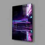 Purple Fastback Coupe Synthwave Glass Wall Art