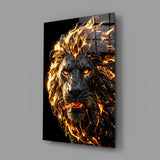 Molten Lava Mane Roaring Lion Glass Wall Art