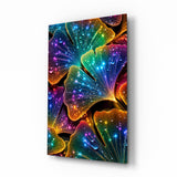 Rainbow Neon Ginkgo Leaves Glass Wall Art
