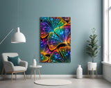 Rainbow Neon Ginkgo Leaves Glass Wall Art