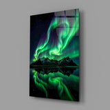 Green Aurora Mirrored Peaks Glass Wall Art