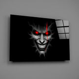 Cracked Gray Grinning Demon Face Glass Wall Art