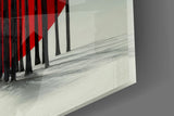 Crimson Sun Behind Bare Poplars Glass Wall Art