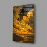 Golden Cloud Crescent Moon Desert Glass Wall Art
