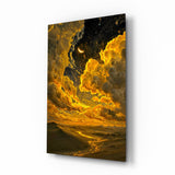 Golden Cloud Crescent Moon Desert Glass Wall Art