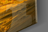 Golden Cloud Crescent Moon Desert Glass Wall Art