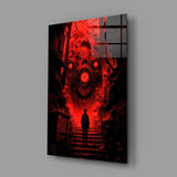 Crimson Many-Eyed Monster Alley Glass Wall Art