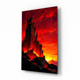 Gothic Castle Crimson Sunset Glass Wall Art