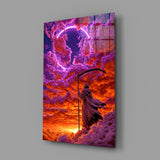 Neon Ring Hooded Reaper in Clouds Glass Wall Art