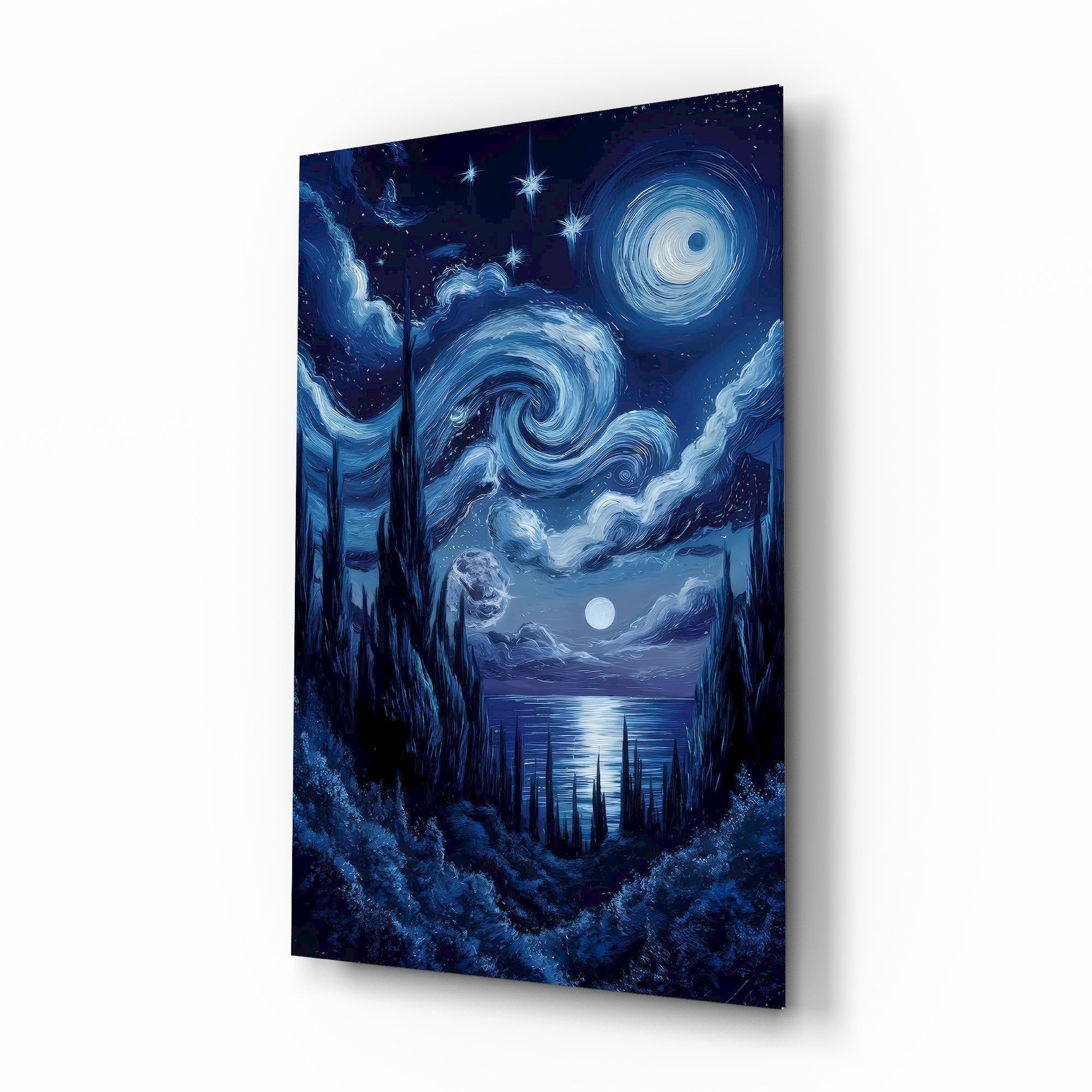 Swirling Starry Night Sky Glass Wall Art