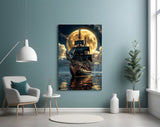 Galleon and Full Moon Seascape Glass Wall Art