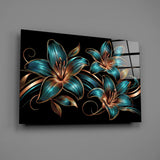 Teal and Copper Lily Trio Glass Wall Art