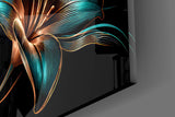 Teal and Copper Lily Trio Glass Wall Art