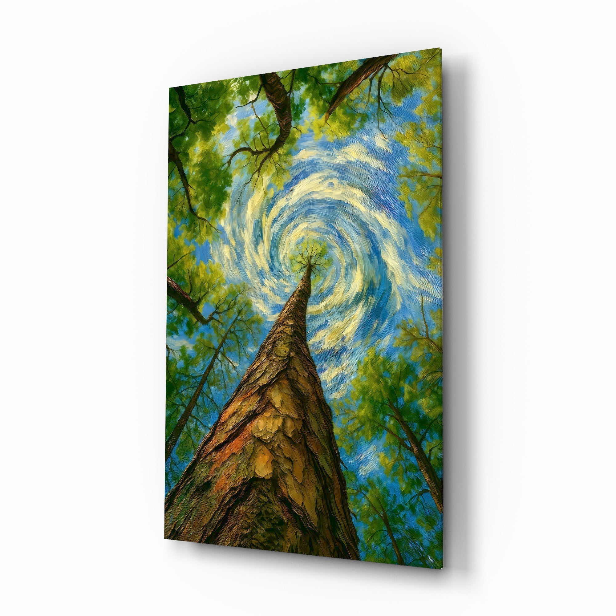 Swirling Sky Treetop Canopy Glass Wall Art
