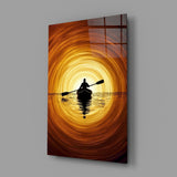 Golden Sunset Kayaker Silhouette Glass Wall Art