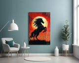Rearing Black Horse Red Moon Glass Wall Art