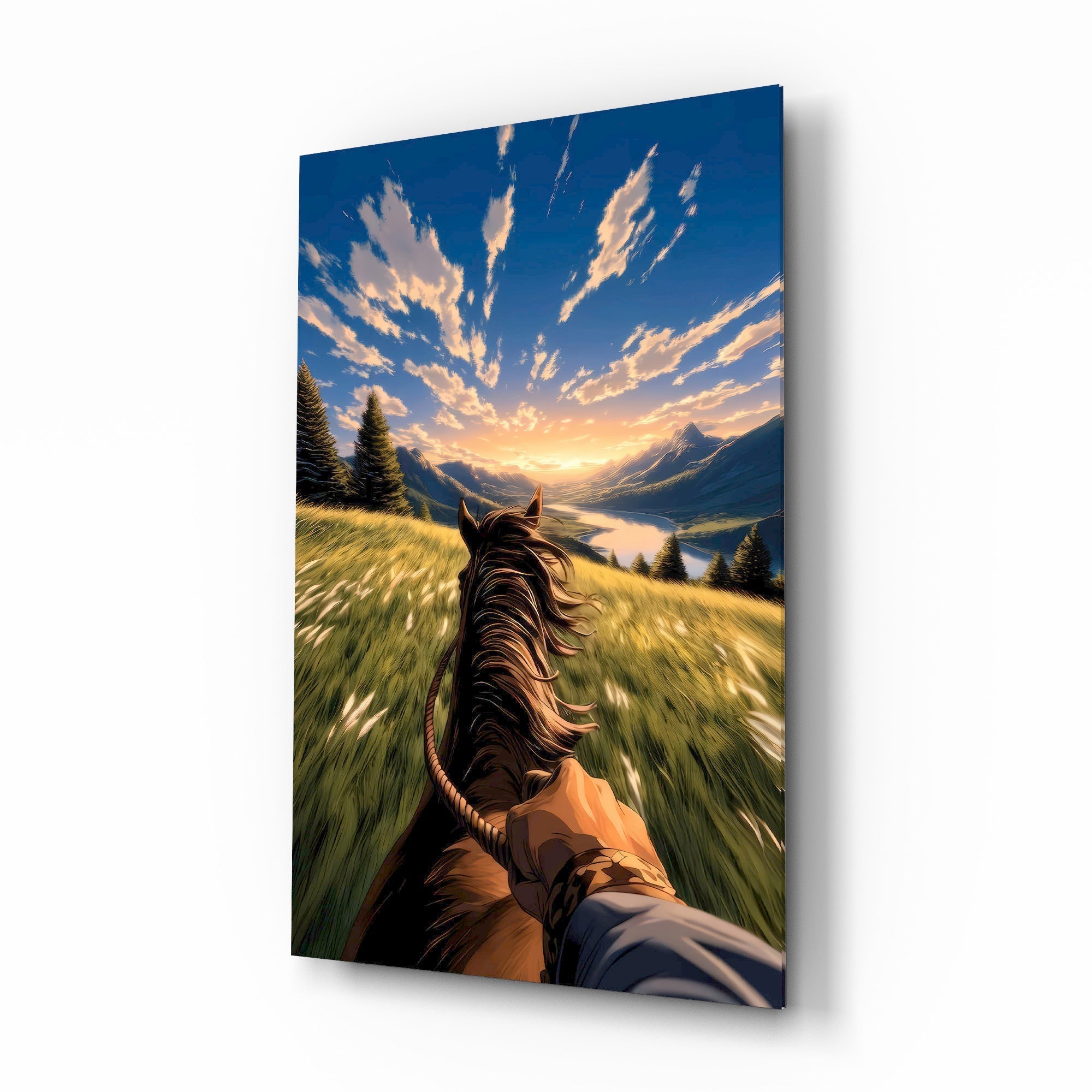 Horseback Ride Mountain Valley Glass Wall Art