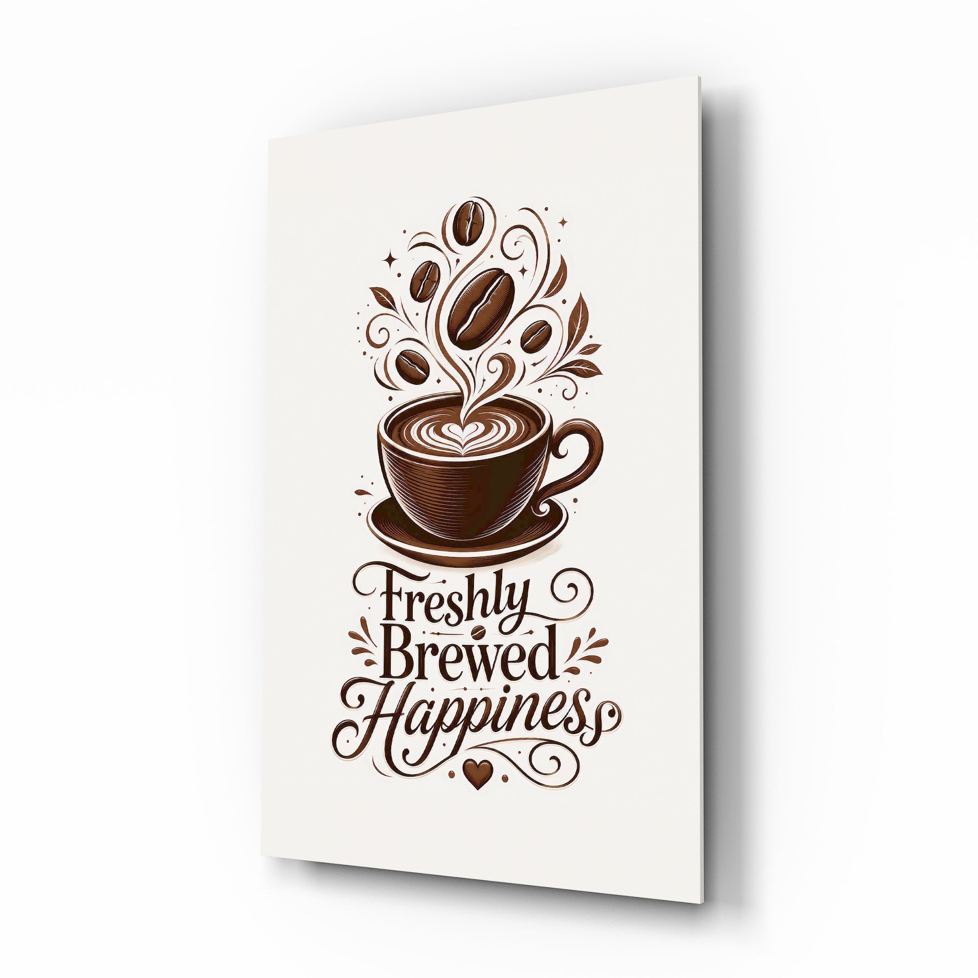 Latte Heart Coffee Cup Typography Glass Wall Art