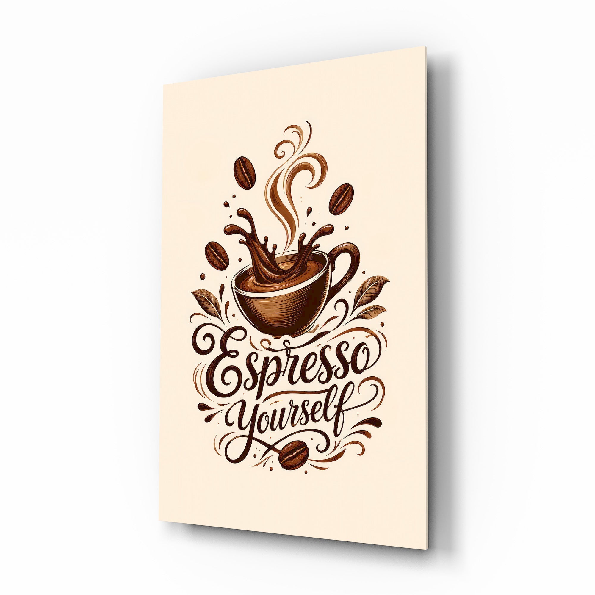 Splashing Espresso Cup Typography Glass Wall Art