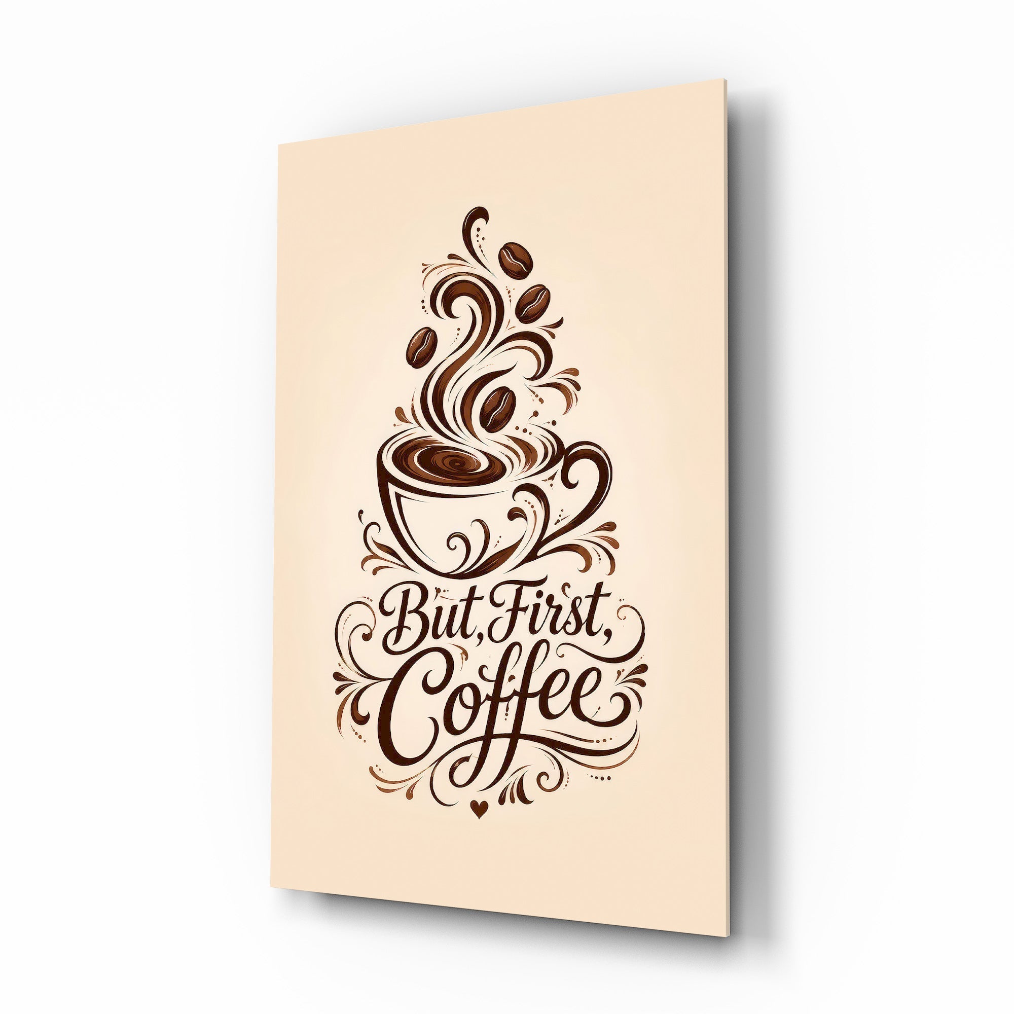 Brown Script Coffee Cup Typography Glass Wall Art