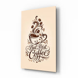 Brown Script Coffee Cup Typography Glass Wall Art
