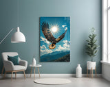 Bald Eagle Sunburst Blue Sky Glass Wall Art