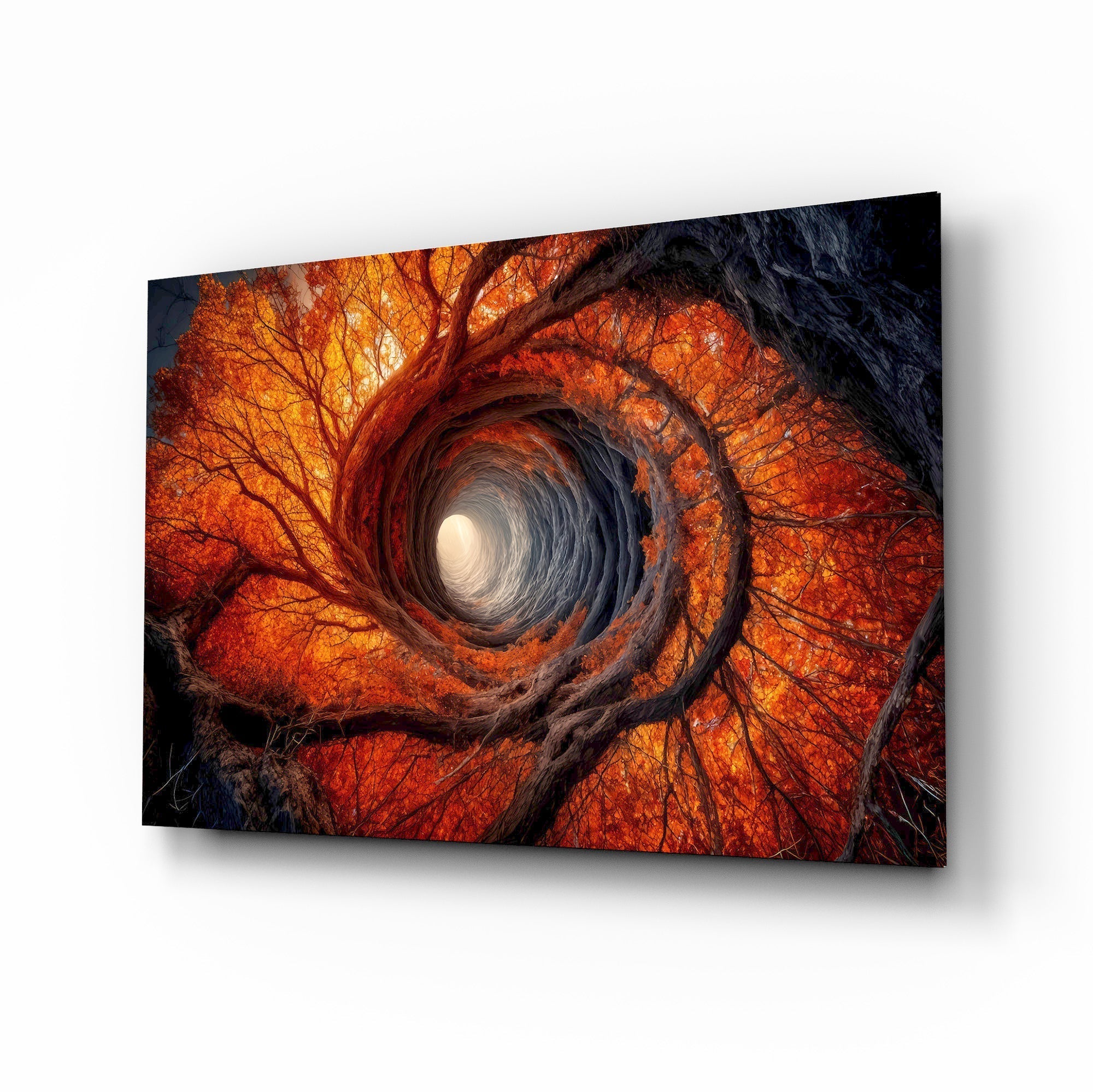 Autumn Forest Spiral Vortex Glass Wall Art